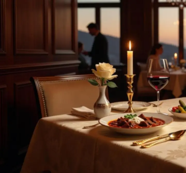 Gyertyafényes fine dining vacsora elegáns terítékkel