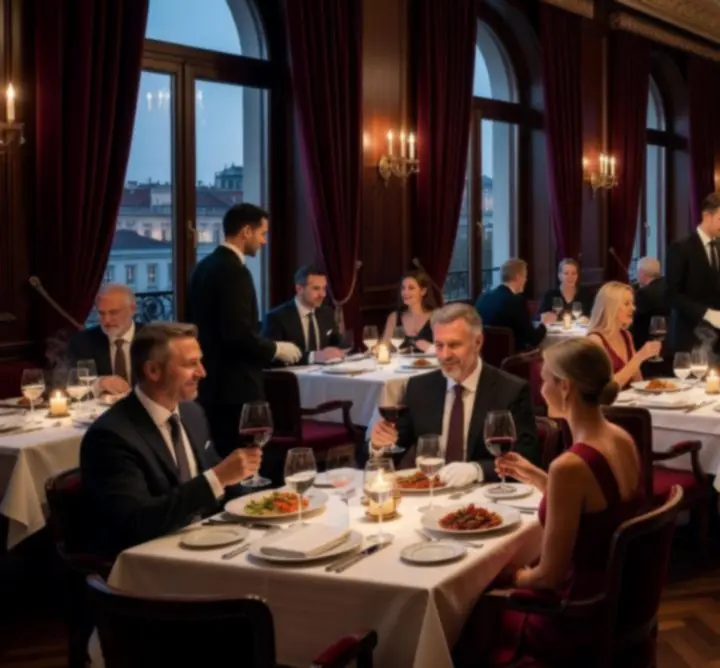 Cinematikus esti vacsorajelenet a Table Lounge Hubban fénnyel megvilágított asztalokkal.