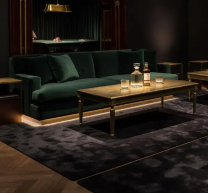 Luxus lounge zóna mély fotelokkal és félhomályos megvilágítással a ATTILA BAR VIP terében.